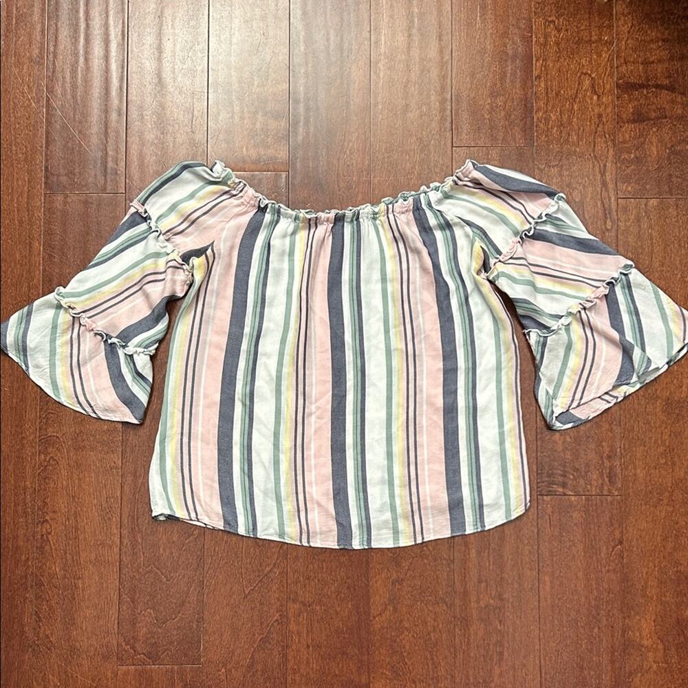 DREW Anthropologie Multicolor Striped Off-Shoulder Blouse, Butter Soft, Size Med